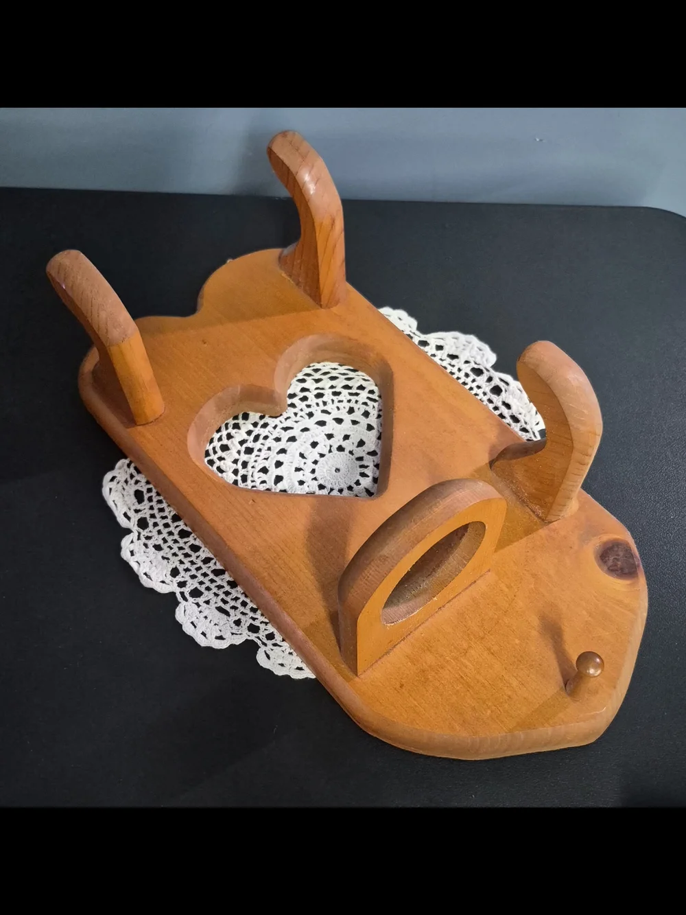 Wooden Heart-Wall Hook Rack in Warm Honey Finish